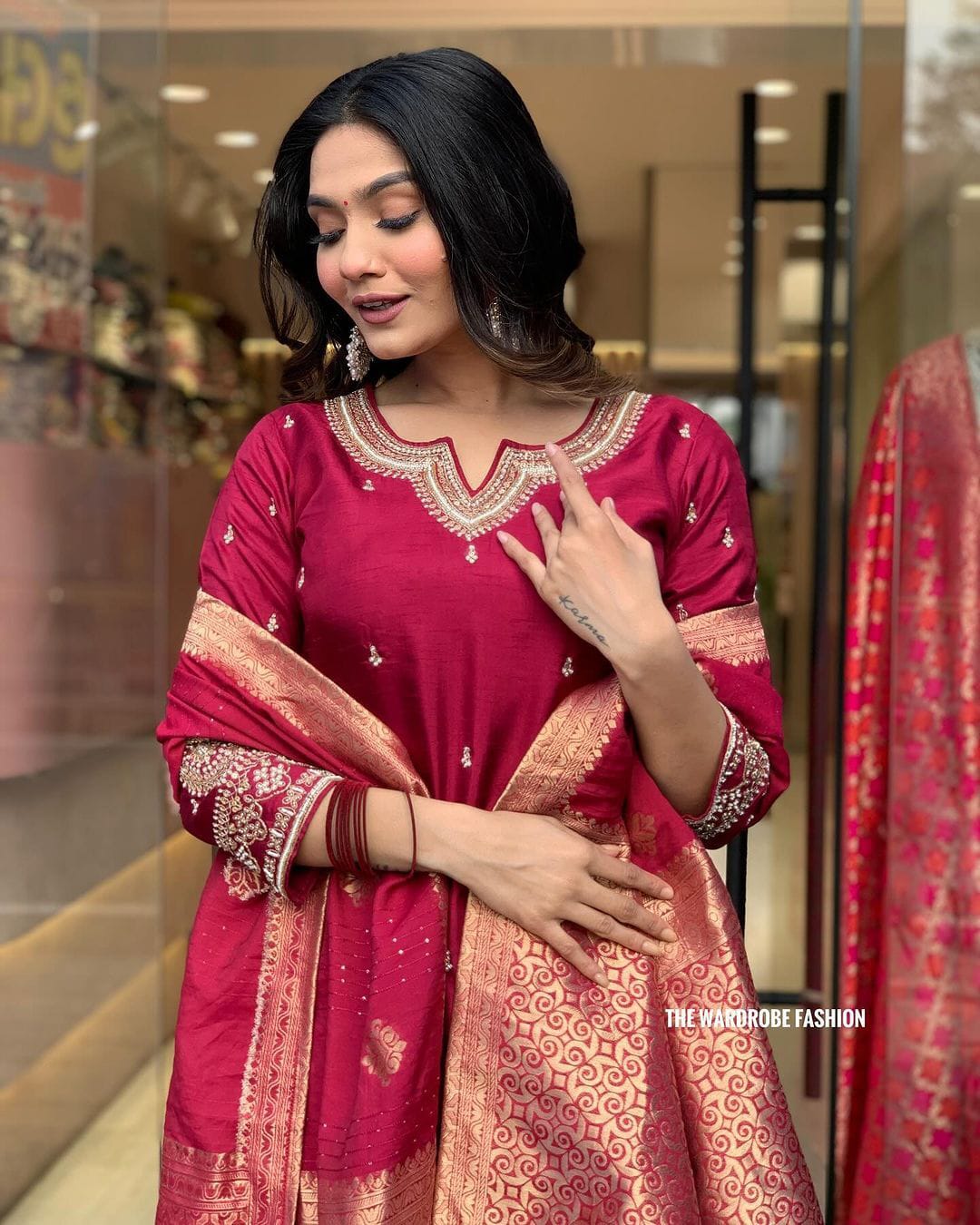 Chanderi Silk Chifli Work Kurti with Pant & Digital Print Dupatta – Festive Wear – Sizes XXL to 4XL main image 1